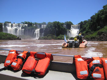 riding a boat to the island, Iguazu Falls, Argentina