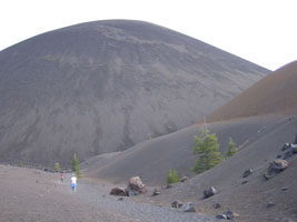 tiny people approaching the cinder cone, lassen