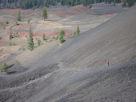 climbing the cinder cone; painted dunes below