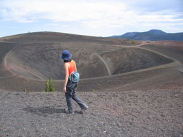 Joy walking onthe cinder cone