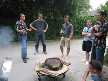 the burger was bigger than the grill, so we used the steel ring again to hold it together