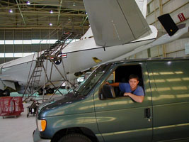 me driving around the hangar
