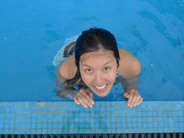 relaxing in the pool