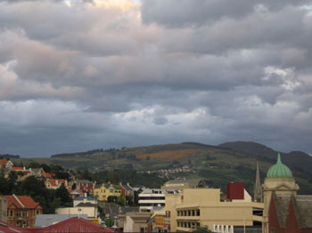 Dunedin skyline, view from our hostel. New Zealand
