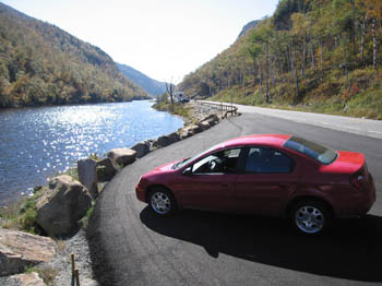 My rental car on 73 through the Adirondacks