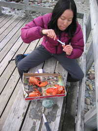 eating our lobsters at lunchtime