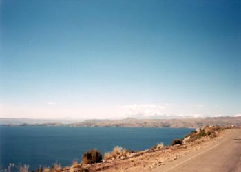 Lake Titicaca, snowy peaks the Cordillera Real beyond
