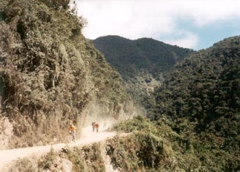 steep and dusty with big trucks