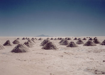 salt piles drying in Uyuni, Bolivia