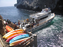 unloading kayaks at Landing Cove, Anacapa Island, California