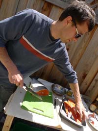 Mike cutting steaks