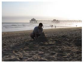 mike building a sand castle