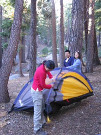 Ellen/Steve/Joanna setting up a tent