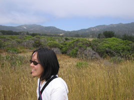 Joy walking to Ano Nuevo beach