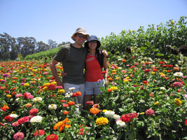 Joy & me in a big patch of zinnias