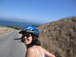 Joy biking on Angel Island