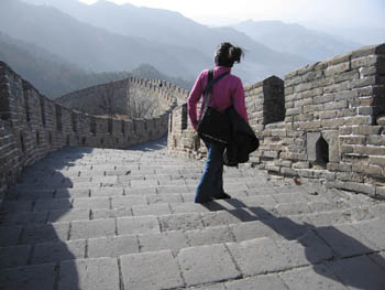Joy climbing on the Great Wall, Mutianyu