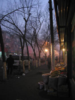 food vendors in Urumqi at dusk