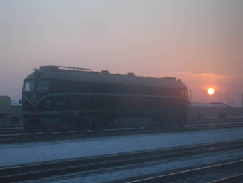diesel locomotive at sunset, Turpan