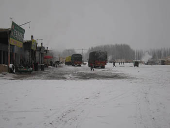 snowy bus stop, west Xinjiang