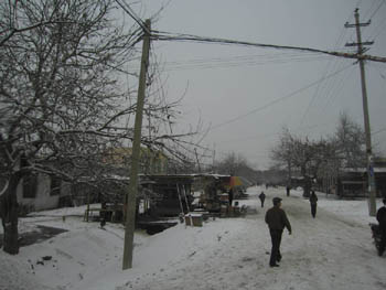 a side street in snowy northwest Xinjiang