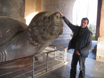 petting the turtle, Ming Tombs